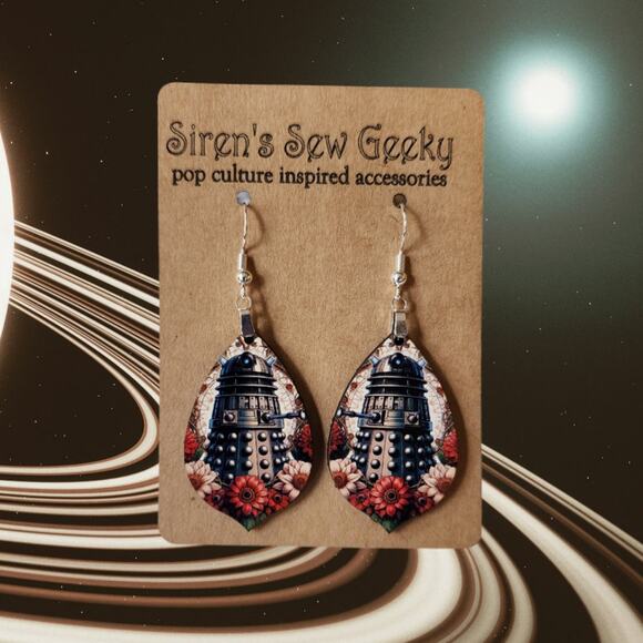Dr Who Dalek art nouveau floral Earrings - Picture 1 of 3